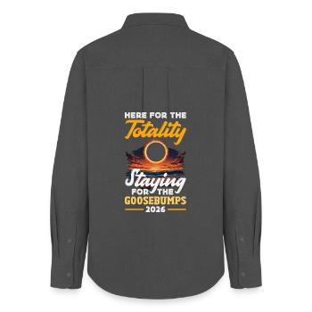 Solar eclipse 2026, August 12 - Women's Oxford Shirt - anthracite - Back - AI Model Female 172 light (172cm)