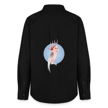 Pink cockatoo bird with delicate blue background - Women's Oxford Shirt - black - Back - AI Model Female 172 light (172cm)