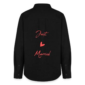 GERADE VERHEIRATET. Junggesellinnenabschied. VALENTINSTAG. PAAR - Frauen Oxford Hemd - Schwarz - Hinten - AI Model Female 172 light (172cm)