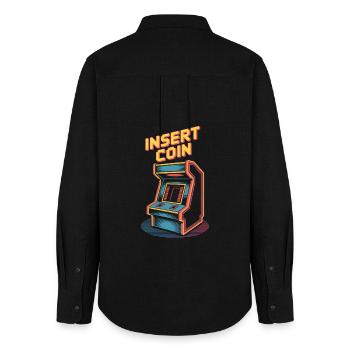 Insert Coin Retro Arcade Gaming Automat - Frauen Oxford Hemd - Schwarz - Hinten - AI Model Female 172 light (172cm)