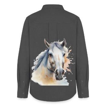 Tête de cheval Cheval Cheval Cheval Etalon - Chemise Oxford Femme - charbon - Dos - AI Model Female 172 light (172cm)