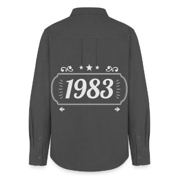 Vintage 1983 Rétro Anniversaire 1983  - Chemise Oxford Femme - charbon - Dos - AI Model Female 172 light (172cm)