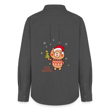 Merry Christmas Teddy - Frauen Oxford Hemd - Anthrazit - Hinten - AI Model Female 172 light (172cm)