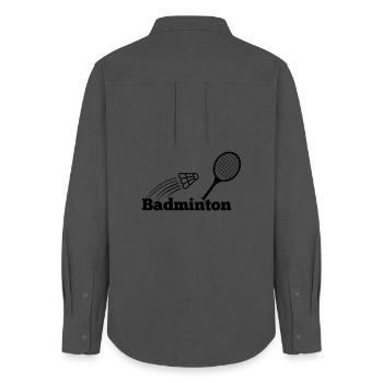 Badminton text with shuttle and racket - Women's Oxford Shirt - anthracite - Back - AI Model Female 172 light (172cm)