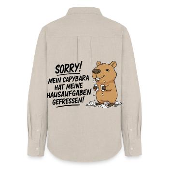 Pardon! Capybara a mangé mes devoirs - Chemise Oxford Femme - beige - Dos - AI Model Female 172 light (172cm)
