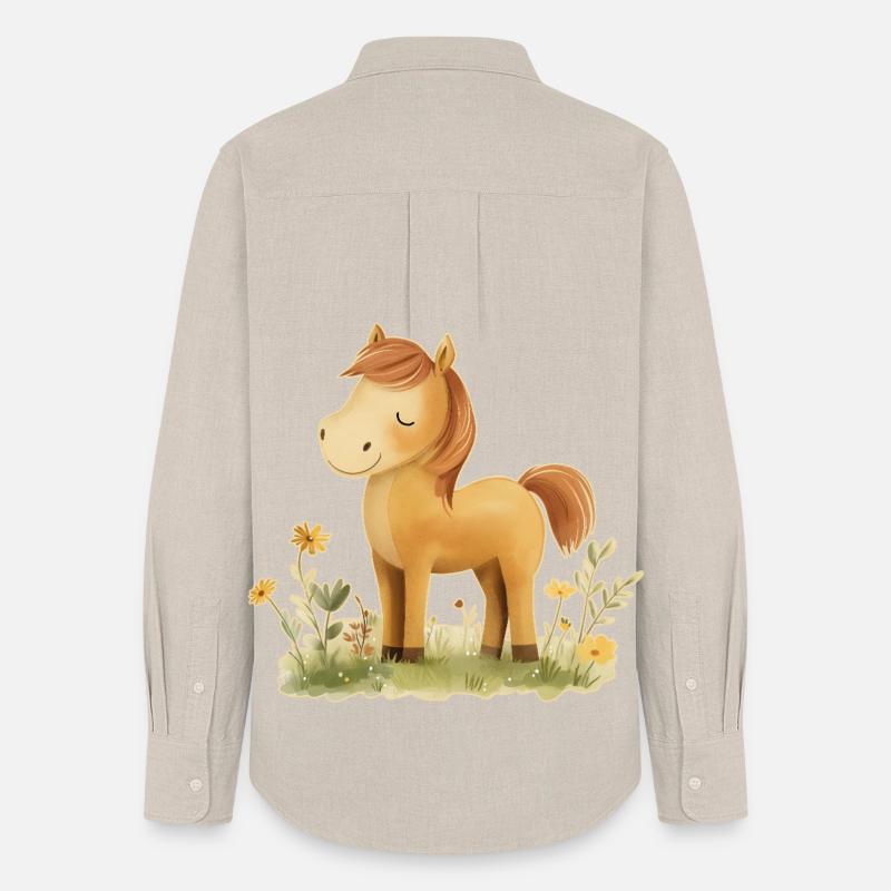 Hest Blomster - Dame Oxford-skjorte - beige