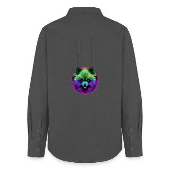 Lebendiges Regenbogenpomeranian-Pop-Art-Hundeporträt - Frauen Oxford Hemd - Anthrazit - Hinten - AI Model Female 172 light (172cm)