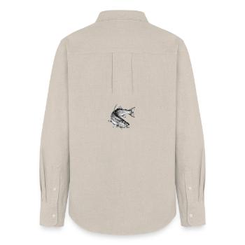 Trout Fish Fishing Ink Tattoo Vector - Women's Oxford Shirt - beige - Back - AI Model Female 172 light (172cm)