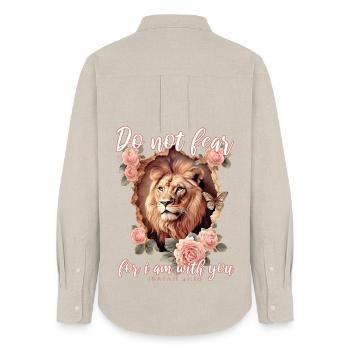 Leo Bible Verse Christian - Women's Oxford Shirt - beige - Back - AI Model Female 172 light (172cm)