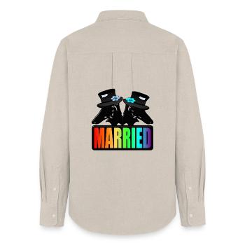 LGBTQ COUPLE MARRIED - WEDDING - GAY GROOM - Women's Oxford Shirt - beige - Back - AI Model Female 172 light (172cm)