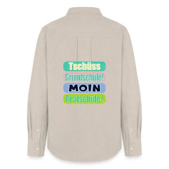 Tschüss Grundschule - Moin Realschule - Frauen Oxford Hemd - Beige - Hinten - AI Model Female 172 light (172cm)