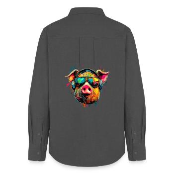 Pig Domestic Pig Sow Pigs Love Piggy - Women's Oxford Shirt - anthracite - Back - AI Model Female 172 light (172cm)