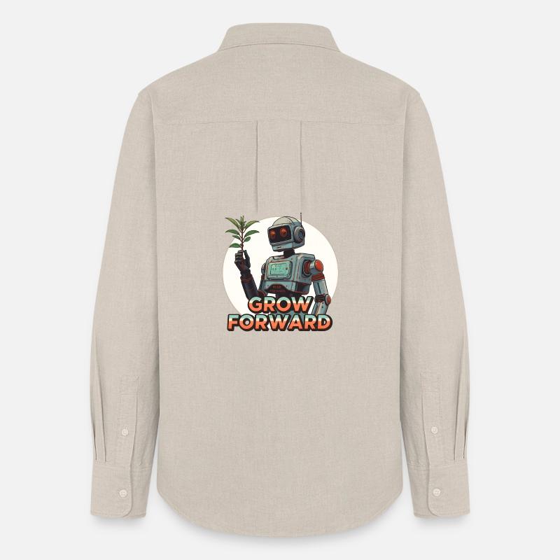 Grow Forward – Retro Sci-Fi Robot - Frauen Oxford Hemd - Beige