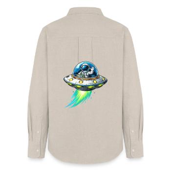 UFO-Astronaut im Funkenflug - Frauen Oxford Hemd - Beige - Hinten - AI Model Female 172 light (172cm)