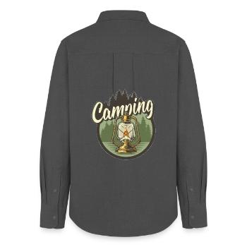 Campinglaterne im Wald - Frauen Oxford Hemd - Anthrazit - Hinten - AI Model Female 172 light (172cm)