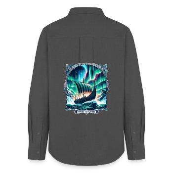 Viking ship in the Northern Lights paradise - Women's Oxford Shirt - anthracite - Back - AI Model Female 172 light (172cm)