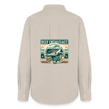 Reef Enthusiast Design, Vintage Water Turtle - Women's Oxford Shirt - beige - Back - AI Model Female 172 light (172cm)