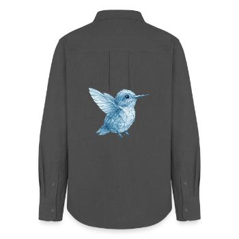 Colibri bleu géométrique - Chemise Oxford Femme - charbon - Dos - AI Model Female 172 light (172cm)