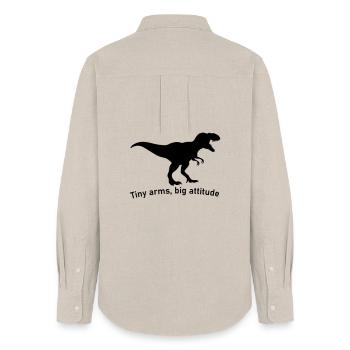 Petites mains grand ego grand dinosaure T-Rex - Chemise Oxford Femme - beige - Dos - AI Model Female 172 light (172cm)