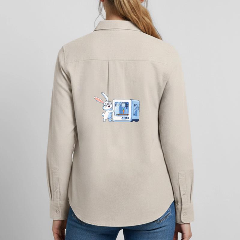 Funny Rabbit Nerd Programmer 3D Printer Women's Oxford Shirt