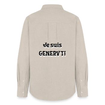 Je suis Genervt — Glitch Schrift - Frauen Oxford Hemd - Beige - Hinten - AI Model Female 172 light (172cm)