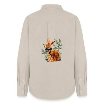 Watercolor Rabbit Portrait with Ribbon - Women's Oxford Shirt - beige - Back - AI Model Female 172 light (172cm)