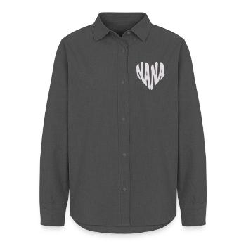 Nana - Small Heart Graphic (Custom Color) - Women's Oxford Shirt - anthracite - Front - AI Model Female 172 light (172cm)