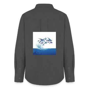 Flying Fish Jump Over Waves Sea Water - Women's Oxford Shirt - anthracite - Back - AI Model Female 172 light (172cm)