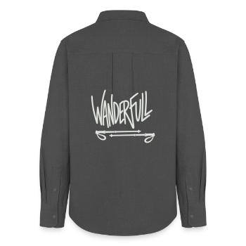 Wanderfull - Wortspiel mit Wanderstöcken - Frauen Oxford Hemd - Anthrazit - Hinten - AI Model Female 172 light (172cm)