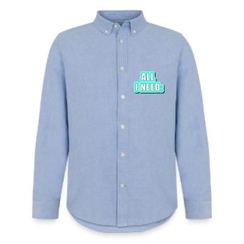 All i need is... vector graphic - Men's Oxford Shirt by Stanley/Stella - carolina blue - Front - AI Model Male 185 dark (185cm)