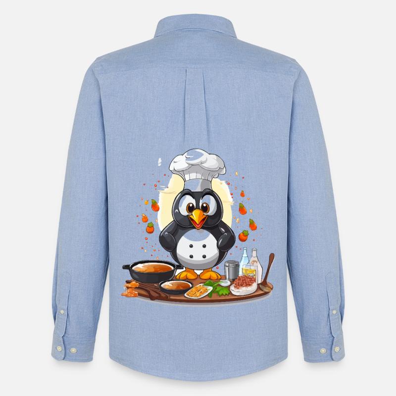 Küchenpinguin Chef Design - Männer Oxford Hemd von Stanley/Stella - Carolina Blue