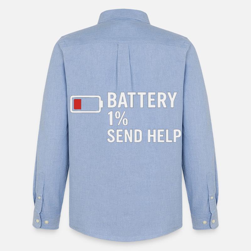 Battery 1% – Send Help | Morgenmuffel - Männer Oxford Hemd von Stanley/Stella - Carolina Blue