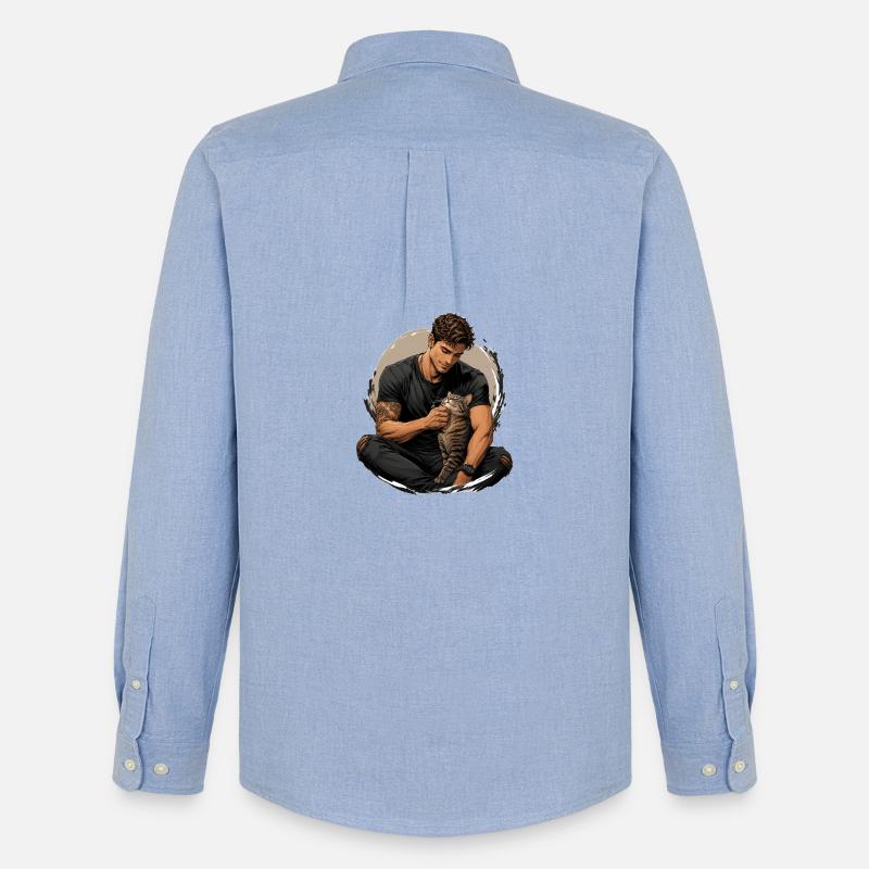 Mann mit Katze: stille Nähe - Männer Oxford Hemd von Stanley/Stella - Carolina Blue