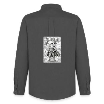 "Manga Hero: Just Chillin’" - Männer Oxford Hemd von Stanley/Stella - Anthrazit - Hinten - AI Model Male 185 dark (185cm)