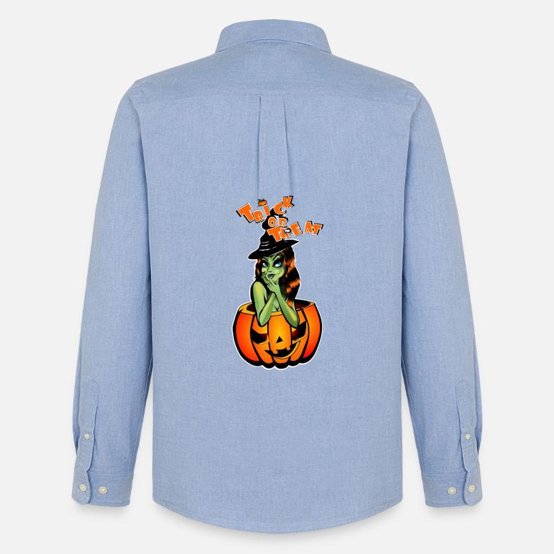 Süßes oder Saures Hexe im Kürbis - Männer Oxford Hemd von Stanley/Stella - Carolina Blue
