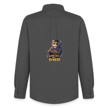 Pas de temps pour le stress – Gamer Raccoon - Chemise Oxford homme Stanley/Stella - charbon - Dos - AI Model Male 185 dark (185cm)
