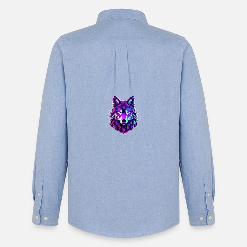 Wolf in Neonfarben - Männer Oxford Hemd von Stanley/Stella - Carolina Blue