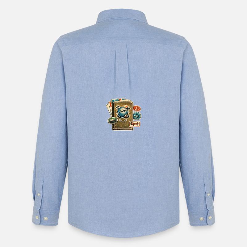 Retro Reiseglobus Stickerkollektion - Männer Oxford Hemd von Stanley/Stella - Carolina Blue