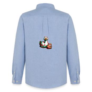 Goose with Christmas Ball - Egg . 2 . AI generated - Men's Oxford Shirt by Stanley/Stella - carolina blue - Back - AI Model Male 185 dark (185cm)