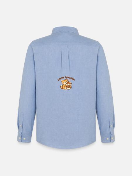 Peluche chat KaffePaws avec gobelet - Chemise Oxford homme Stanley/Stella - carolina blue