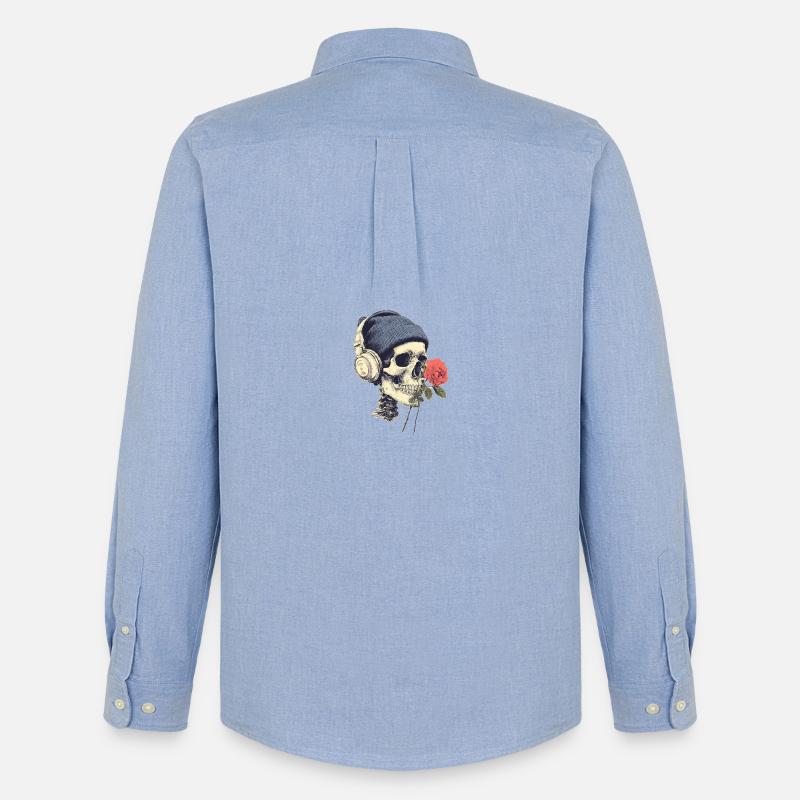 Skull mit Kopfhörern und Rose - Männer Oxford Hemd von Stanley/Stella - Carolina Blue
