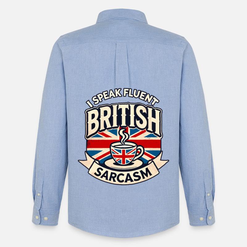 Fluent British Sarcasm Funny Humor Tea Lover Art - Stanley/Stella koszula Oxford męska - błękit karoliński