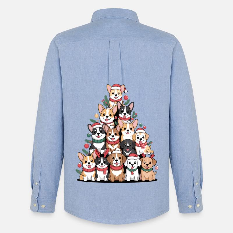 Weihnachtshunde Pyramide – Lustiger Xmas Look - Männer Oxford Hemd von Stanley/Stella - Carolina Blue