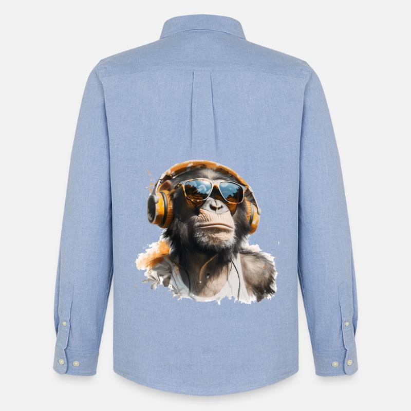 Cooler Affe mit Kopfhörer und Sonnenbrille - Männer Oxford Hemd von Stanley/Stella - Carolina Blue