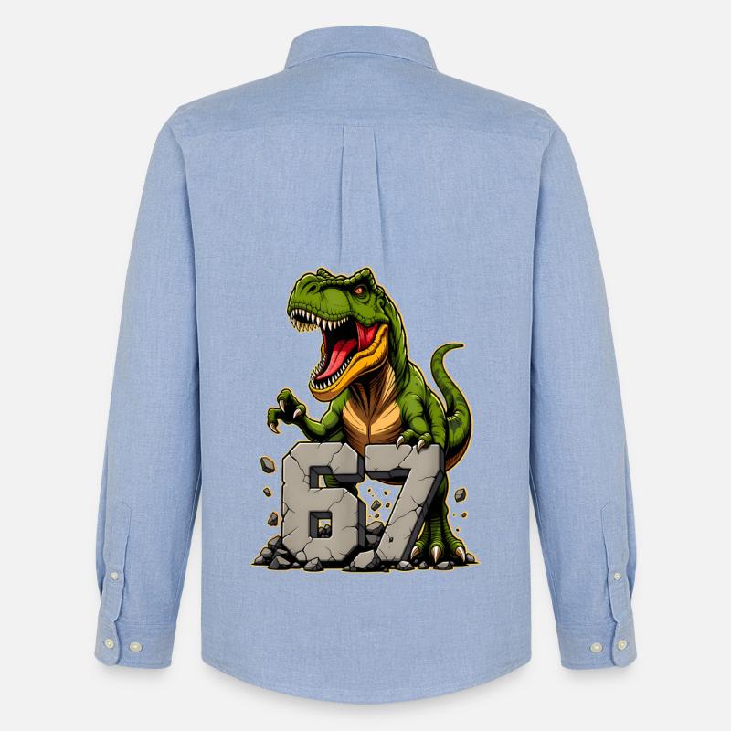 T-Rex Dinosaur Funny Six Seven Meme - Männer Oxford Hemd von Stanley/Stella - Carolina Blue