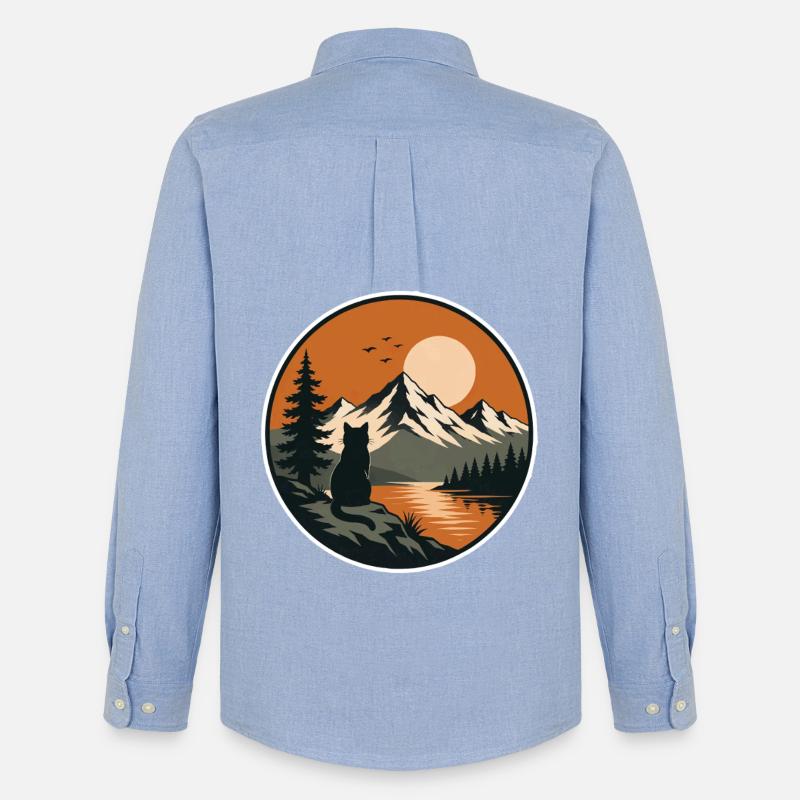 Bergsee mit Katze Silhouette - Männer Oxford Hemd von Stanley/Stella - Carolina Blue