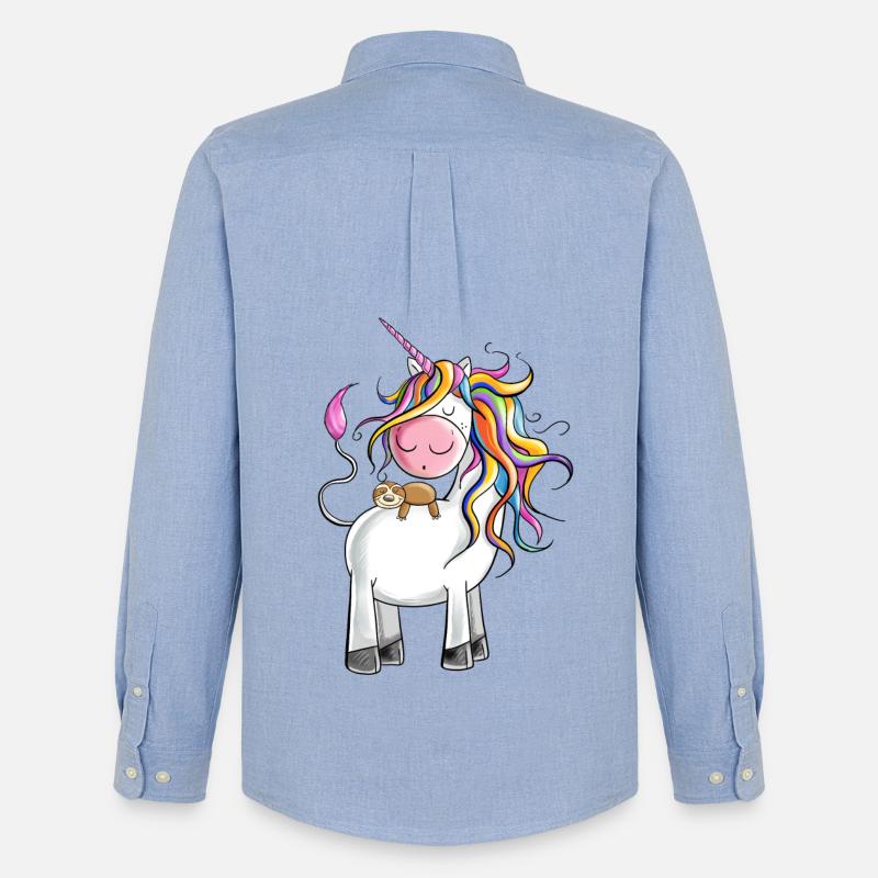 Chillendes Regenbogen Einhorn mit Faultier - Männer Oxford Hemd von Stanley/Stella - Carolina Blue