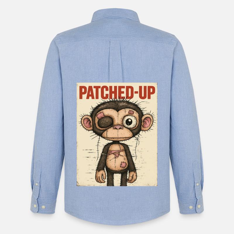 Patchwork Affe: Gepatcht und Tapfer - Männer Oxford Hemd von Stanley/Stella - Carolina Blue