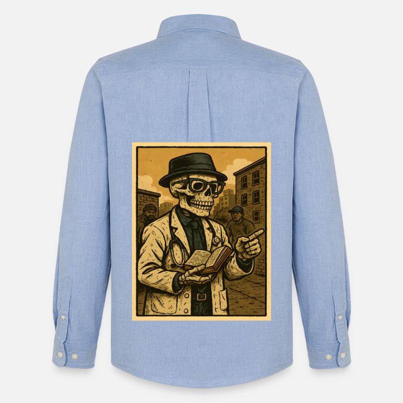 Retro-Skelett  Doktor mit Buch - Männer Oxford Hemd von Stanley/Stella - Carolina Blue
