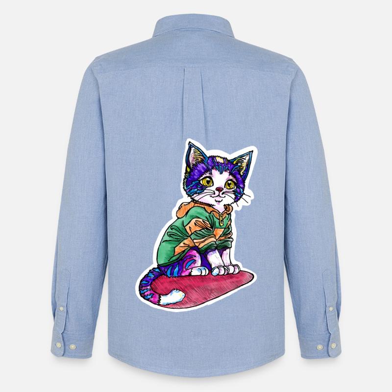 Chat en pull vert - Chemise Oxford homme Stanley/Stella - carolina blue